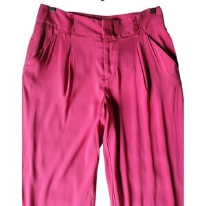 NWT Alice + Olivia Pink Silk Pleated Cuffed Trousers Tapered Ankle Pants Size 8